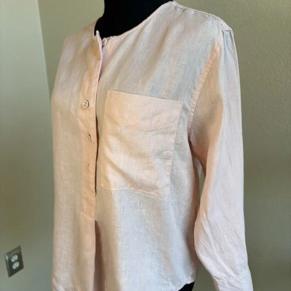 Everlane Women's Linen Popover Shirt Petal Pink Blouse Long Sleeve Size 2 - Picture 8 of 13